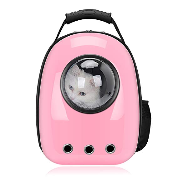 PetLoft Pet Backpack Carrier, Pet Capsule Astronaut Bubble Backpack Breathable Travel Carrier with Transparent Semi-Sphere Window for Cat and Small Dogs