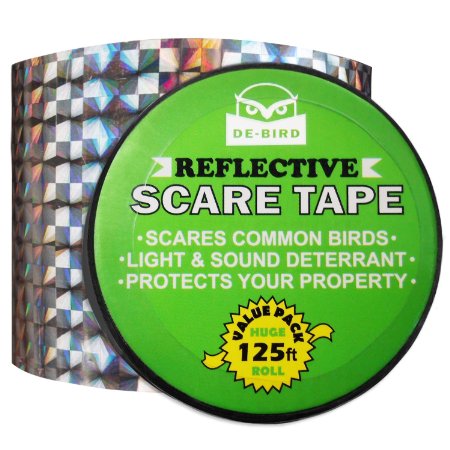 De-Bird Bird Repellent Scare Tape, Simple Control Device To Keep Away Pigeons, Woodpeckers, Geese And More. Deterrent Ribbon Stops Damage And Deters Pests 125 Ft. (38.1M) Silver - Ice Cracked Pattern