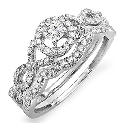 0.50 Carat (ctw) 14K White Gold Round Diamond Ladies Halo Style Bridal Engagement Ring Set 1/2 CT