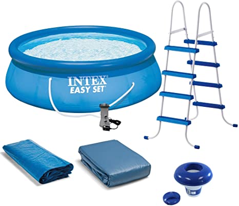 Intex 15' x 4’ Inflatable Pool, Ladder, Pump and Hydrotools Chlorine Dispenser