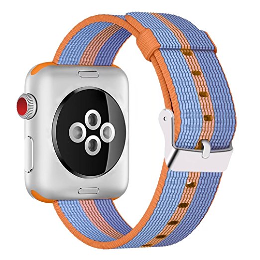 Yichan Woven Nylon Fabric Wrist Strap Replacement Band with Classic Square Stainless Steel Buckle for Apple iWatch Series 1 / 2,Sport & Edition,38mm,Orange