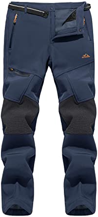 TACVASEN Men's Thick Pants-Skiing Snowboard Fleece Lined Reinforced Knees Softshell Pants (No Belt)