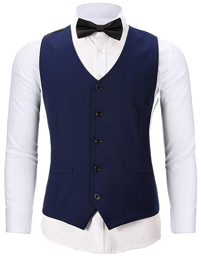 WANNEW Mens Suit Vest Tuxedo Vest for Men with Bow Tie Sets