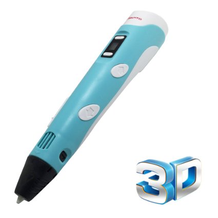 Samto 3D Pen for 3D Printing and 3D Drawing with LCD Screen and 3 Loops of 1.75mm ABS Filment, Light Blue