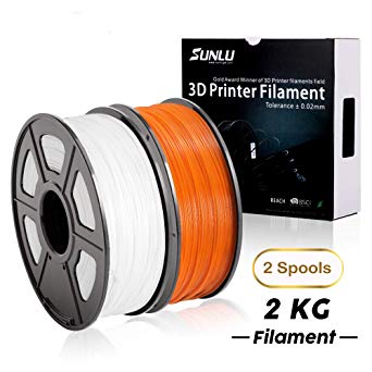 PLA  Filament 3D Printer Filament,2kg Spool (4.4 lbs) 1.75mm,Dimensional Accuracy  /- 0.02 mm, 2 Packs (White   Orange) by SUNLU