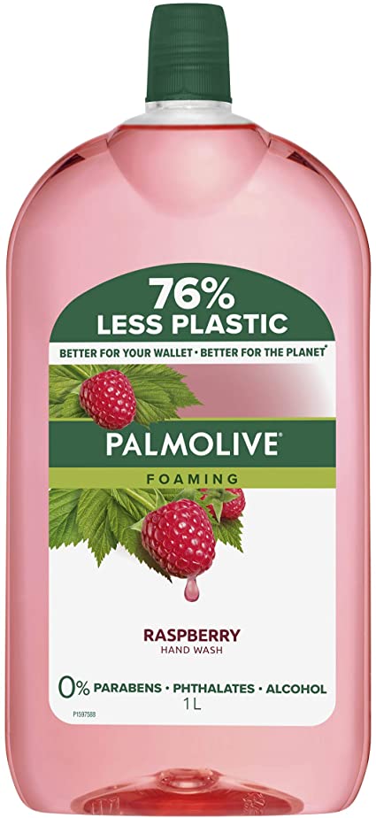 Palmolive Foaming Hand Wash Soap Raspberry Refill & Save 0% Parabens 0% Phthalates Removes Germs Dermatologically Tested Recyclable Packaging 1L