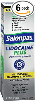 Salonpas Lidocaine Plus Pain Relieving Cream - 3 oz, Pack of 6