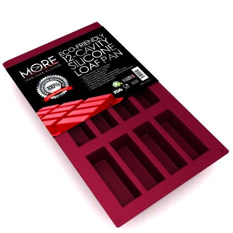 Ultra-Premium, Eco-Friendly 12-Oblong Cavity Narrow Rectangle Silicone Bars, Baking Mold/ Baking Pan for Soap, Cake, Bread, Cupcake, Cheesecake, Cornbread, Muffin, Brownie, and More . 29.5 x 17.5 x 1.3, Burgundy Wine by More Cuisine Essentials BG-1203X,