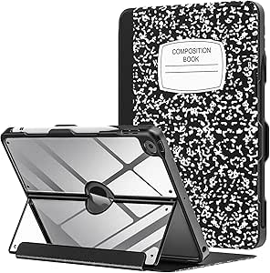 MoKo Case for iPad 9th Generation 2021/ iPad 8th Generation 2020/ iPad 7th Gen 2019 with Pencil Holder, Built-in Screen Protector Clear Back, Multi Angle Viewing Stand, Auto Wake/Sleep, Notebook Black