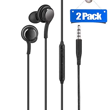 Headphones/Earphones/Earbuds, (2 Pack)JOVERS 3.5mm Aux Wired in-Ear Headphones with Mic and Remote Control for Samsung Galaxy S9 S8 S7 S6 S5 S4 Edge   Note 4 5 6 7 8 9 and More Android Devices(Black)