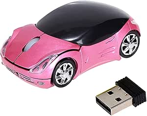 2.4GHz Wireless Computer Optical Mice with USB Receiver, Up to 1200DPI, Portable Lightweight, 3 Keys, Silent Ergonomic Battery Mouse, Small Car Shape Mouse for PC Tablet Laptop Computer (Pink)