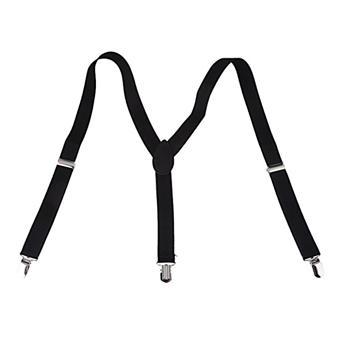 HDE Y-Back Suspenders Solid Color Metal Clips Adjustable Elastic Shoulder Straps 1" Wide Trouser Braces