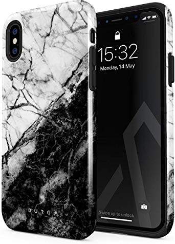 BURGA Phone Case Compatible with iPhone Xs Max Fatal Contradiction Black and White Marble Yin and Yang Cute for Girls Heavy Duty Shockproof Dual Layer Hard Shell   Silicone Protective Cover
