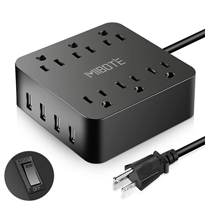 MIBOTE Power Strip with USB, Smart 4 Outlet Surge Protector Power Strip with 4 Port USB Charger 6ft Power Cord 2500W 100-240V for Travel, TV, Computer, Transformers, Power Bank (UL Listed)