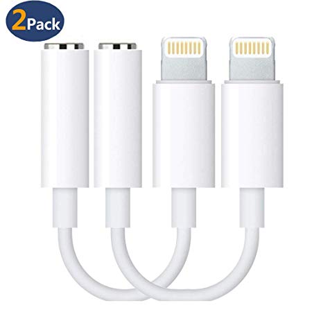 Adapter Headphone Jack to 3.5mm Dongle for 7/7Plus 6/6Plus.Earphone Adaptor Female Connector Audio Cable Earbuds Accessories Aux Converter White Compatible with iOS10.3[2 Pack]