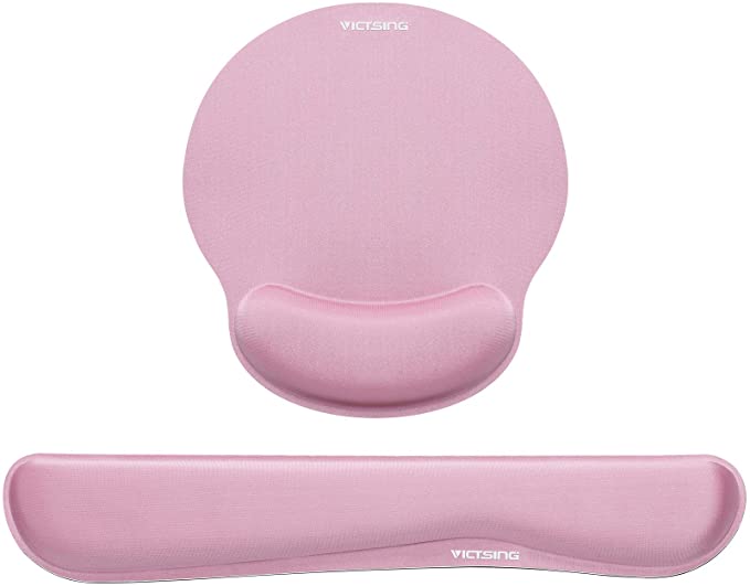 VicTsing Keyboard Wrist Rest and Mouse Pad with Wrist Support, Ergonomic Mouse Pad, Durable & Comfortable & Lightweight for Easy Typing, Pain Relief, Memory Foam Keyboard Pad Set for Laptop/Mac, Pink