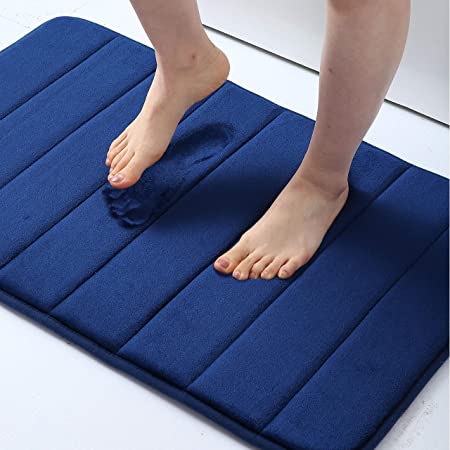 Olanly Memory Foam Soft Bath Mats Non-Slip Absorbent Bathroom Rugs Rubber Back Runner Mat for Kitchen Bathroom Floors 17"x24", Navy