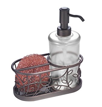 mDesign Soap Dispenser Pump with Sponge Caddy Organizer for Kitchen Countertops - Frost/Bronze