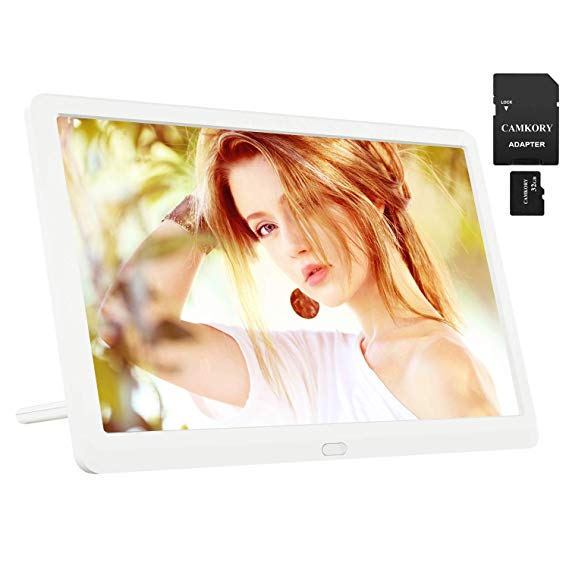 Camkory Digital Photo Frame 10 inches 1920x1080 Hi-Res 16:9 IPS Screen   32GB SD Card, Photos Auto Rotate, 1080P Wide Screen, Wall-Mountable, Support USB, SD, MMC, and MS Card(White)
