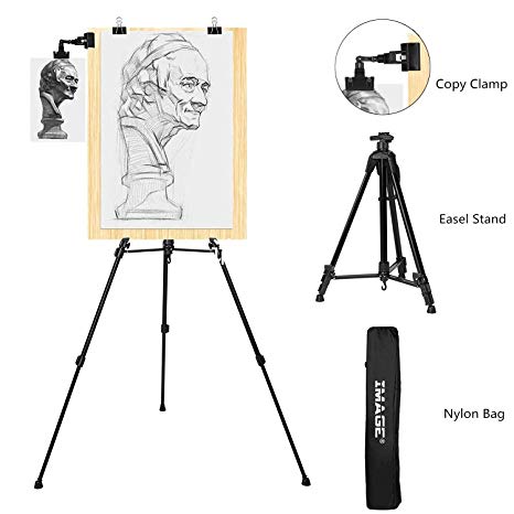 Easel Stand, IMAGE Extra Thick Aluminum Metal Tripod Field Easel, Adjustable Height 21 to 66 Inches Lightweight and Durable Artist Easel with Portable Bag for Floor/Table-Top Drawing and Displaying