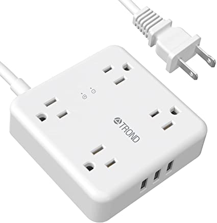 TROND 2 Prong Surge Protector Power Strip, 4 Widely-Spaced Outlets and 3 USB Ports, Polarized Plug 5ft Extension Cord, 1440J Protection, Wall Mountable, 2 Prong to 3 Prong Adapter for Old House, White