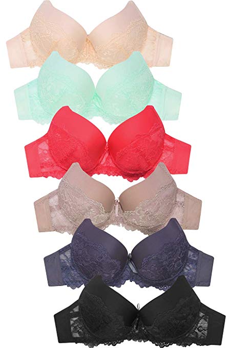 Women's Premium Lace Full Coverage Push Up Bra (Pack of 6 or 2)