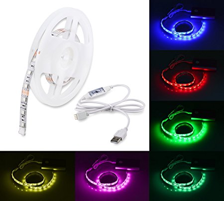 BrillGlow Multi-colored RGB 50cm (19.7 inch) LED Strip Light Flexible 5050 Bias Lighting LED Flat Screen TV/PC/Laptop Background Waterproof Lighting Kit With Mini Controller and USB Cable 60LEDs 50cm