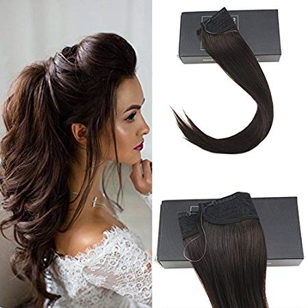 Sunny 12inch Invisible Halo Hair Extensions Color Darkest Brown #2 No Clip No Glue Remy Human Hair Extensions 80g 12" Width
