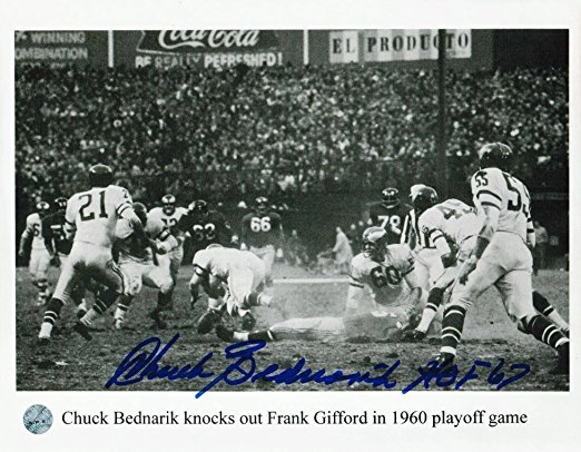 Autographed Bednarik Picture - with "HOF 67" Inscription - Autographed NFL Photos