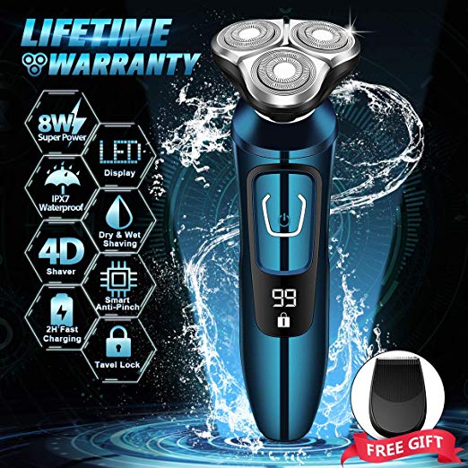 Electric Razor, Electric Shavers for Men, Dry Wet Waterproof Mens rotary facial shaver, Portable Face Shaver Cordless Travel USB Rechargeable with Beard Trimmer LED Display for Shaving Husband Dad