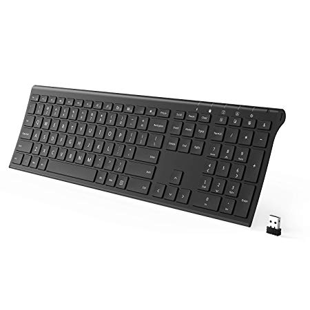 Wireless Keyboard, Jelly Comb 2.4GHz Ultra Slim Full Size Rechargeable Wireless Keyboard for Windows OS, Laptop, Notebook, PC, Desktop, Computer - Black