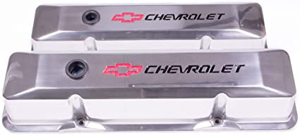 ProForm Valve Cover, Die-Cast, Tall, Baffled, Breather Hole, Recessed Chevrolet Bowtie Logo, Aluminum, Polished, Small Block Chevy, Pair (141-108)