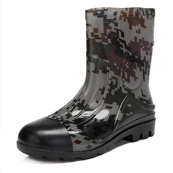 JOINFREE Men's Rain Shoes Mid High Calf Rubber Garden Shoes Outdoor Rain Footwear Work Boots