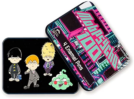 Anime Mob Psycho 100 4-Piece Enamel Collector Pin Set and Manga Collectible Accessories - Perfect Unique Supher Hero Gift for Birthdays, Holidays, House Warming Parties Grey