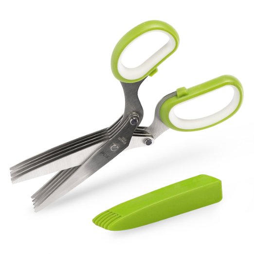 Herb Scissors X-Chef Multipurpose Herb Shears with 5 Stainless Steel Blades and Cover