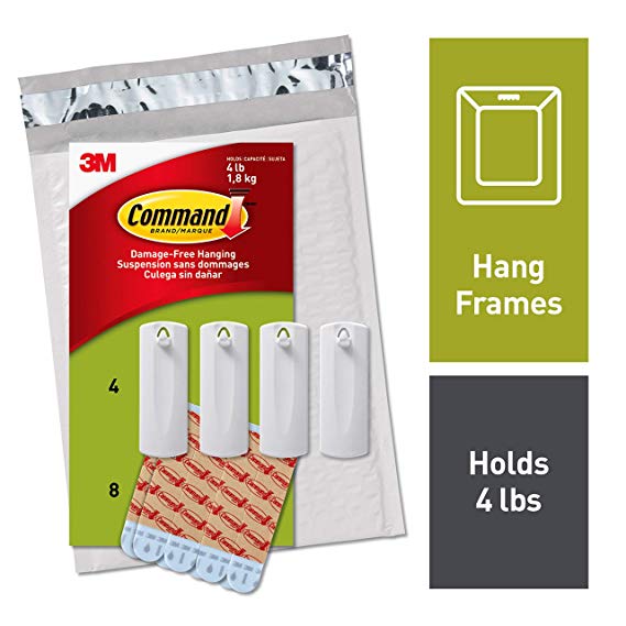 Command Sawtooth Picture Hangers, White, 4 Piece, 8 Strips (PH040-4NA) - Easy to Open Packaging