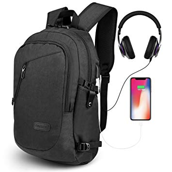 ONSON Anti Theft Laptop Backpack, Business Water Resistant Backpack Travel Bag with USB Charging Port & Headphone Interface for Men&Women College Student,Fits 15.6 inch Laptop & Notebook - Black