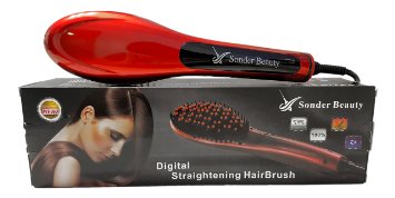 Sonder Beauty Professional Hair Straightening Brush in Red 9733 Evenly heated pad 9733 Full LCD Display 9733 Straightener and Brush combo 9733 Anti-scald 9733 Quality and Convenience