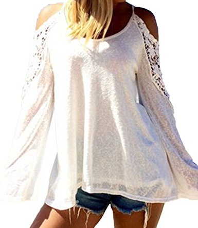 ZANZEA Women's Lace Off Shoulder Crochet Long Sleeve 6 Colors Beach Blouse