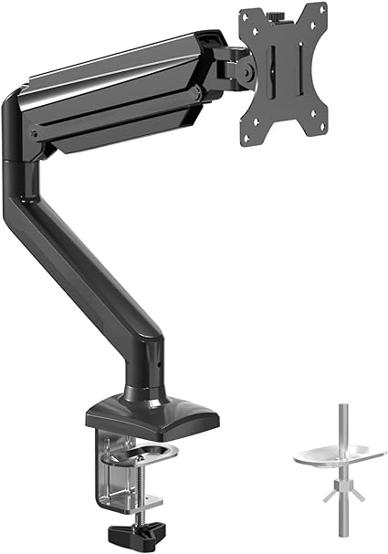 Suptek Single Monitor Arm Gas Spring, Monitor Arm Desk Mount for 13-35 inch Monitors up to 9kg, Tool Free Height Adjustable Screen Arm with Tilt Swivel Rotation, VESA 75/100mm, C-clamp/Grommet Options