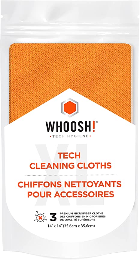 WHOOSH! Screen Cleaning Microfiber Cloths Set Best for Smartphones, iPads, Eyeglasses, Kindle, LED, LCD & TVs 14"x14" - 3 Pack (Big)