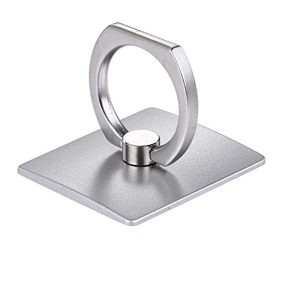 Fone-Stuff Finger Grip Ring - Phone Ring Stand Holder, 360 Degrees Rotating Metal Stand with Car Mount for All Mobile Phones, iPhones, Tablets and iPads - Silver