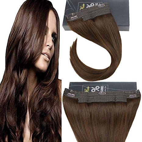Sunny 20inch Invisible Halo Hair Extensions Color Dark Brown #4 No Glue Remy Human Hair Extensions 100g 11" Width
