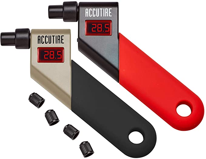 Accutire Digital Tire Pressure Gauges (Red/Black   Silver/Black) with 4 Valve Caps