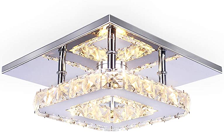 Dixun Modern Mini Led Chandelier Semi Flush Mount Crystal Lighting Ceiling Crystal Lamp for Bedrooms Dinning Rooms Hallway (Warm)