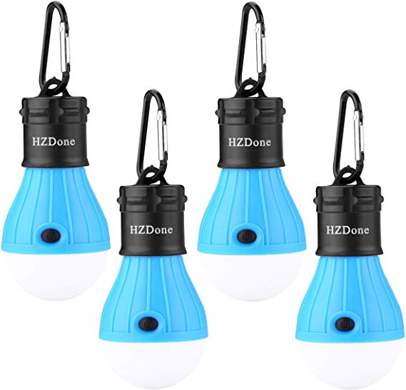 HZDone LED Camping Lantern [4 Pack] Portable Outdoor Tent Light Bulb for Camping Hiking Fishing Hurricane Storm Outage-Battery Powered Emergency Light [Red Blue Yellow Green Color Options]