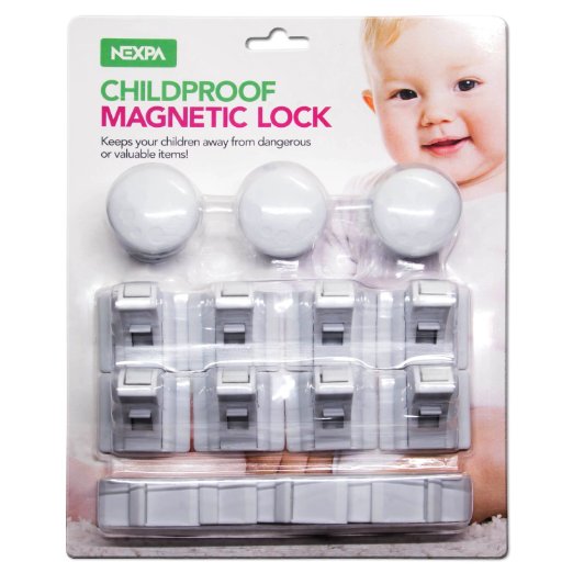 Nexpa Safety Childproof Magnetic Cabinet Locks - 8 Locks 3 Keys 8 Key Bases - For Cabinets, Drawers, Etc. - New & Improved, Easy Installation & Completely Secure W/ 3M Self Adhesive Tape - White