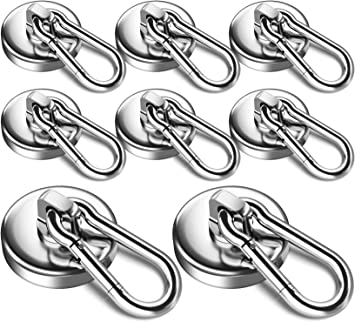 Grtard 8Pack Magnetic Hooks with Swivel Carabiner Hook, 100LBS Heavy Duty Magnetic Hook, Magnets with Hooks, Strong Magnetic Hooks Refrigerator Magnet Hook