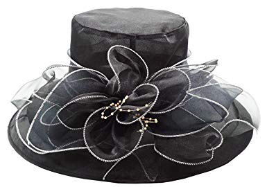 Womens Ladies Organza Church Wide Brim Tea Party Wedding Hat Fancy Kentucky Derby Fascinator Cap