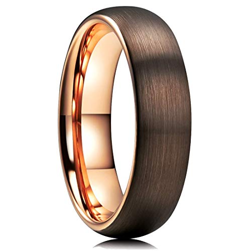 King Will Duo 2mm 4mm 6mm 8mm Dome Brown Tungsten Carbide Wedding Band Ring Rose Gold Inside Comfort Fit